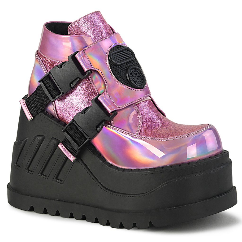 Bottines Demonia Stomp 15 Hologramme Glitter Femme - Rose 10823-OXEN